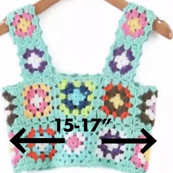 NEW! Boho, multi colour, crocheted, cotton crop top - Picture 6 of 13
